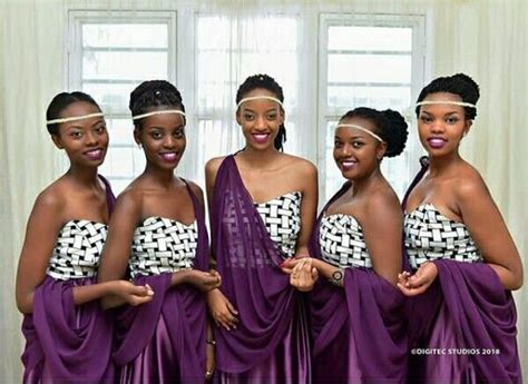 Rwandan Bridesmaids In Purple And Monochrome Umushanana Traditional