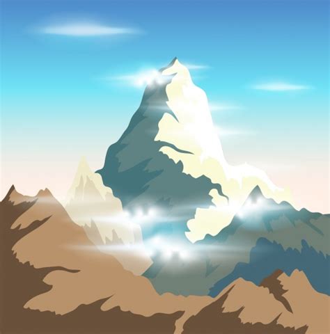 Mountain Background Bright Shiny Cartoon Design Vectors Graphic Art