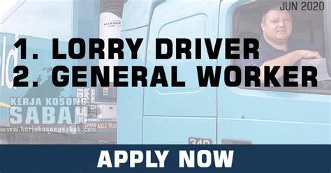 Tempat tinggal disediakan gaji pokok + komisyen epf, socso,eis bonus tahunan dan kenaikan gaji cuti umum dan cuti tahunan. Kerja Kosong Sabah Jun 2020 | Lorry Driver, General Worker ...
