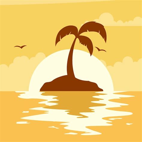 Hermosa Puesta De Sol De Verano Con Sol En La Playa Vector Premium