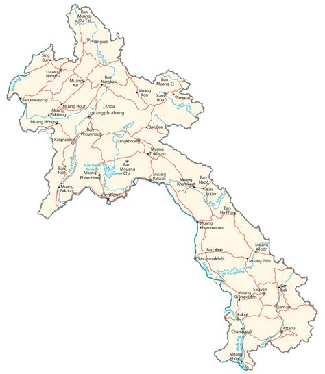 Laos Map - Cities and Roads - GIS Geography