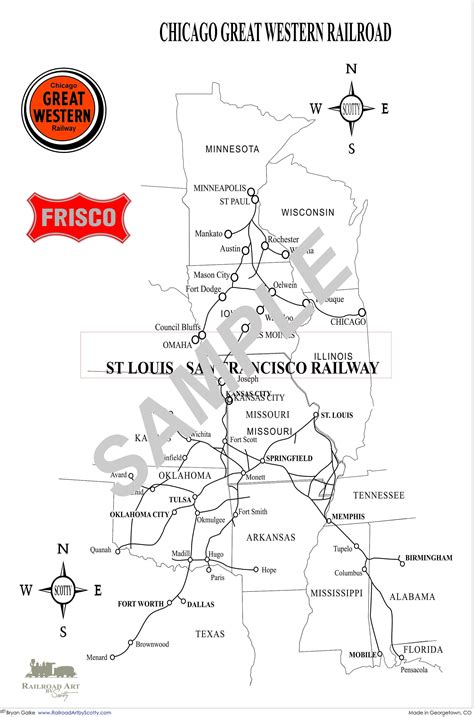 Chicago Great Western And Frisco Railroad Route Map Etsy