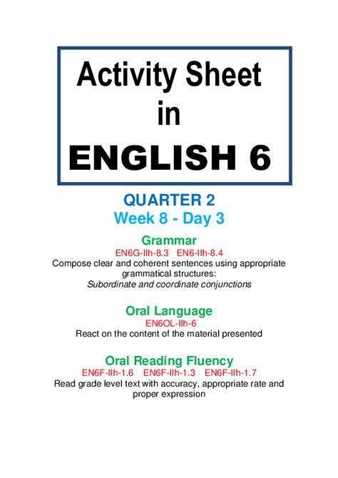 Activity Sheets In English Grade 6 Quarter 2 Week 3 Pdf, Learning Activity Sheets (LAS) for free ...