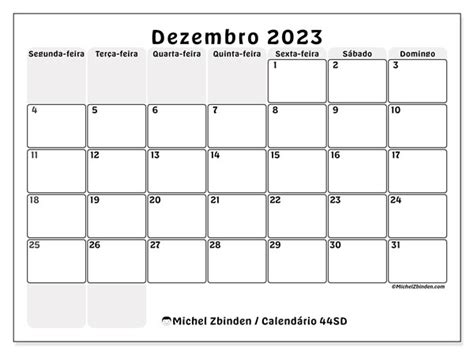 Calendário de décembre de para imprimir Brasil SD Michel Zbinden BR