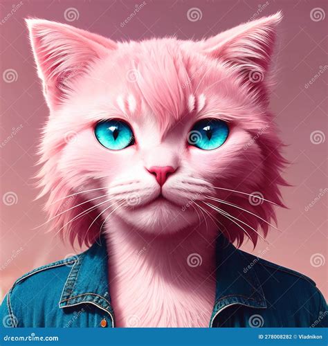 Cute Pink Catdigital Creative Designer Art Stock Illustration