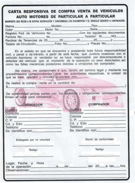 Carta Responsiva De Compra Venta De Vehiculos Pdf Commercelasopa
