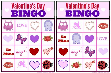 Print one large card per page or two cards at once. Free Valentine Bingo Game Printable Collection For Kids