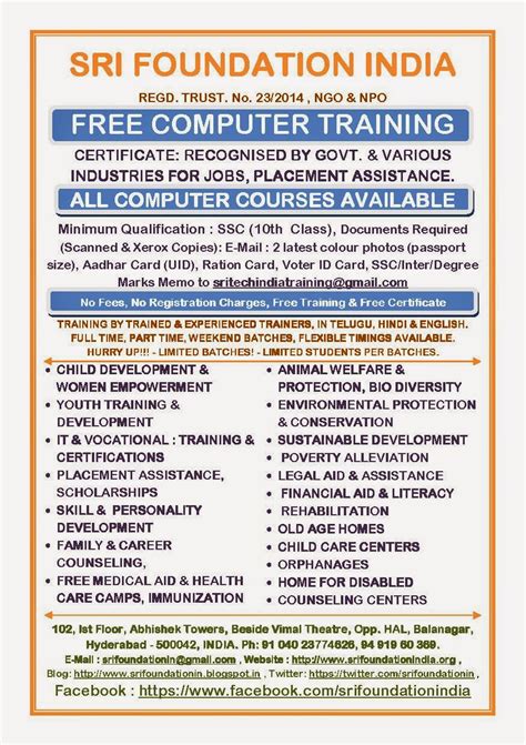 Online courses, best free online certificate computer, education, learning courses, diploma, degree, language, training, certification, university, college here you will find a list of top and best online courses like free online courses, online computer courses, online certificate, certification courses. Sri Foundation India: FREE COMPUTER TRAINING ALL COMPUTER ...