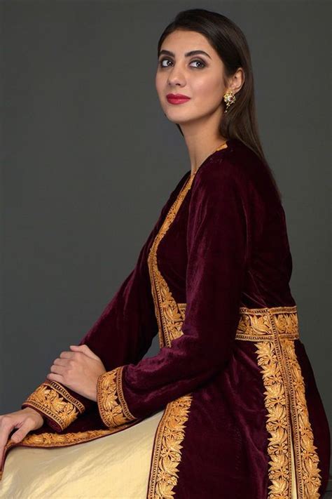 Kashmir Inspired Tilla Embroidered Burgundy Jacket Outfit Burgundy