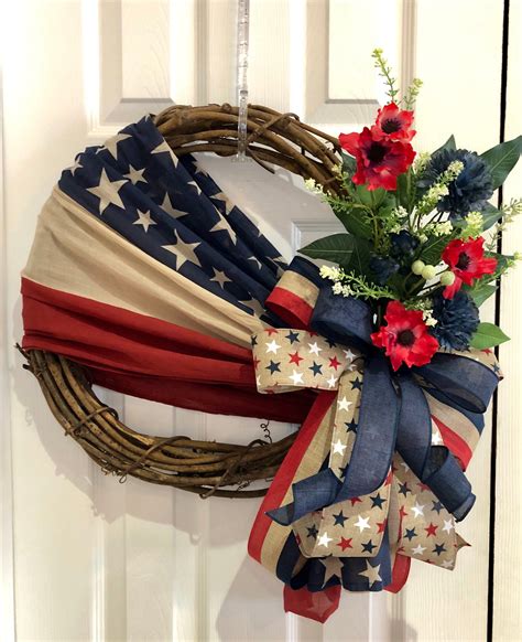Patriotic Floral Grapevine Wreath Fourth Of July Wreath Etsy In 2020