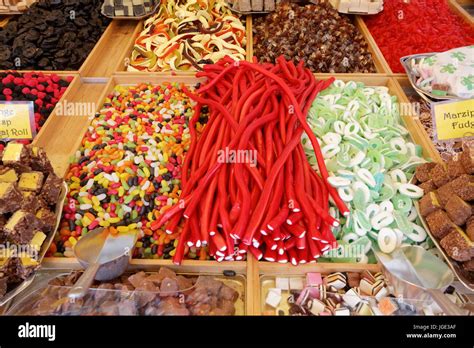 Colorful Selection Of Sweets Or Candy Colourful Market Stall Choice Of