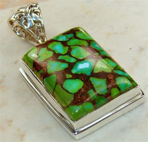 Green Copper Turquoise Pendant Sterling Silver Copper Turquoise