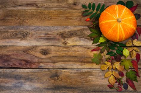Happy Thanksgiving Greeting With Fall Leaves On Rustic