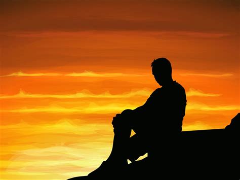 Silhouette Solitaire Homme Assis Seul Quand Crépuscule 586795