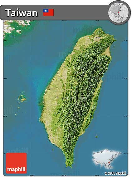 Free Satellite Map Of Taiwan Lighten Land Only