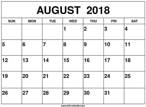 August 2018 Printable Calendar Printable Word Searches