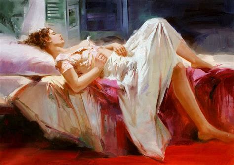 Portrait Painting Women Rest Onthe Bed Poster Pino Daeni