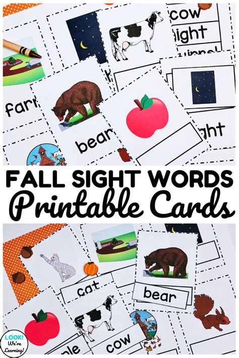 Fall Sight Words Flashcards Look Were Learning