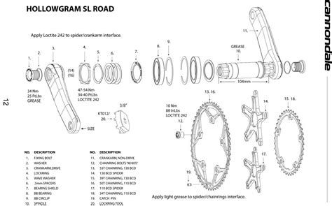 Cannondale Hollowgram Sl Road Crankset Parts List And Exploded Diagram