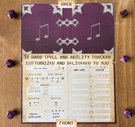 Dnd 5e Bard Book Of Verses Bard Spell And Ability Tracker Uk Etsy