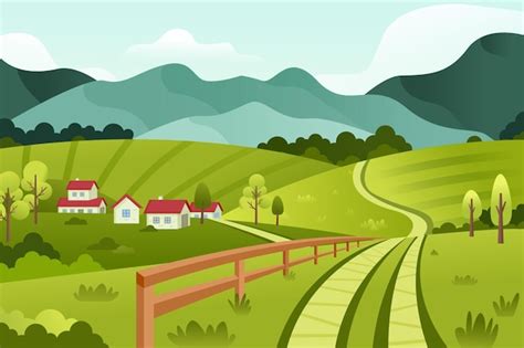 Free Vector Countryside Landscape Illustration