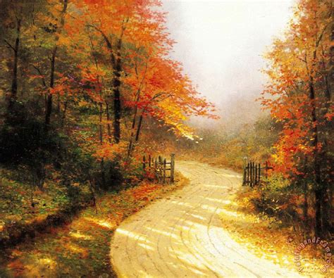 Thomas Kinkade Autumn Lane Painting Autumn Lane Print For Sale
