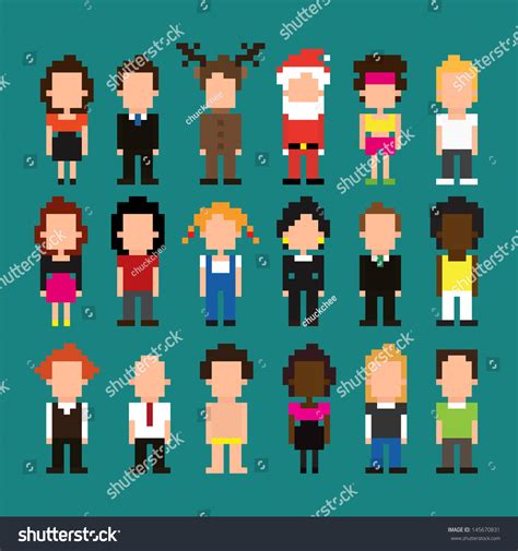 Set Of Pixel Art People Icons Vector Illustration 145670831