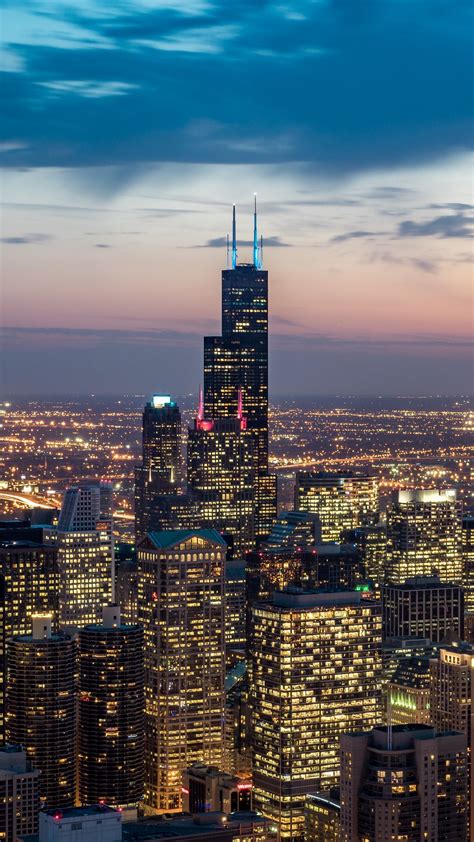 Download Wallpaper 1350x2400 Chicago Usa Skyscrapers Night Iphone 8