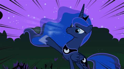 An Animated Pony With Blue Hair Standing In Front Of Purple Sky And