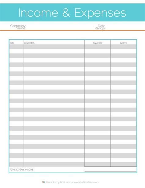 Business Income And Expense Template Calilasopa