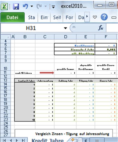 Der kreditrechner erstellt einen druckbaren tilgungsplan mit grafiken zur veranschaulichung der restschuld. so geht´s - Kreditrechner - Excel 2010