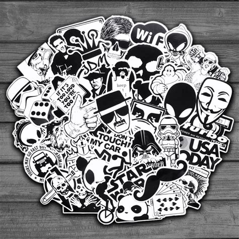 50pcs Random Black And White Sticker Graffiti Punk Jdm