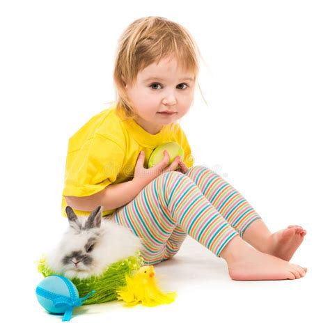 Little Girl With A Rabbit Stock Photo Image Of Backdround 66024266