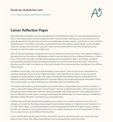 Career Reflection Paper Free Essay Example