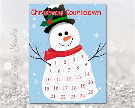 Printable Snowman Countdown To Christmas Christmas Advent Etsy Uk