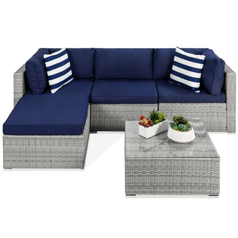 best choice products 5 piece modular outdoor conversational furniture set wicker sectional sofa