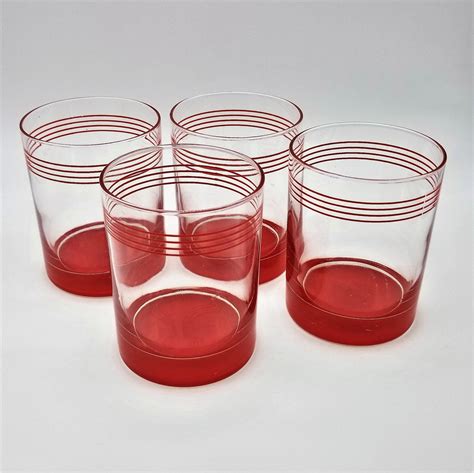 Vintage Red Double Old Fashioned Glasses Set Of 4 Vintage Red Etsy Pink Jewelry Box Pink