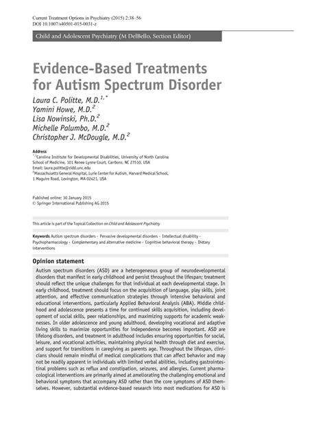 Pdf Evidence Based Treatments For Autism Spectrum Disorder