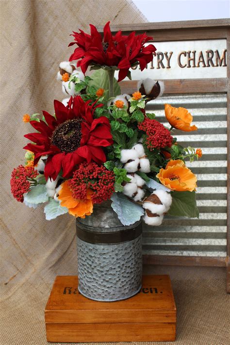 5 out of 5 stars. Rustic Country Flower Arrangement, Farmhouse faux silk ...