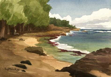 Plein Air At Mahaulepu Cove Kauai Artwork Hawaii Watercolor Painting
