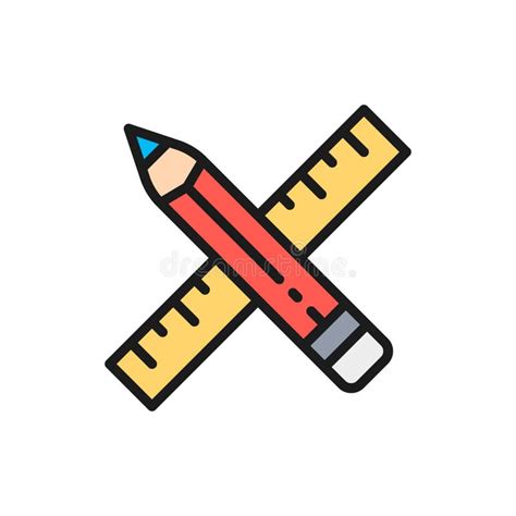 Vector Pencil And Ruler Project Art Flat Color Line Icon Stock
