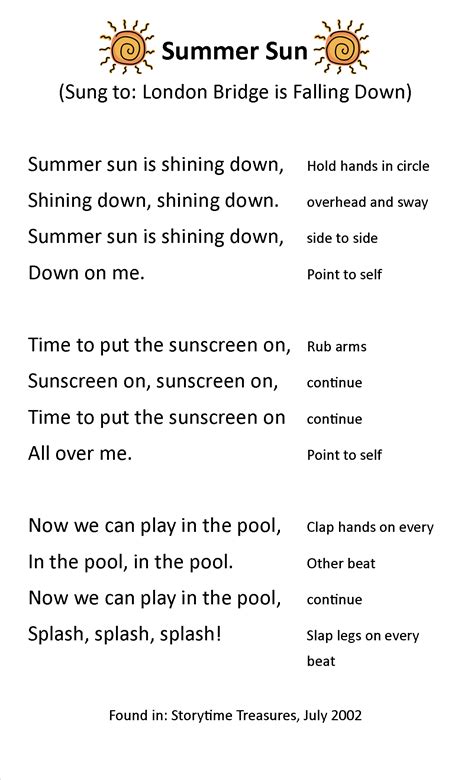 Summer Sun Song Kindergarten Songs Preschool Songs Summer Lesson Plans
