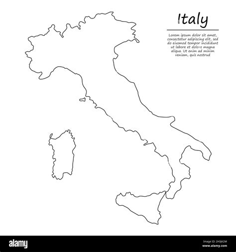 Simple Outline Map Of Italy Vector Silhouette In Sketch Line Style