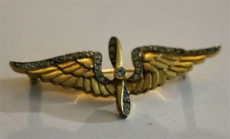 World War 2 Aviator Pin Sweetheart Pin Wings Rhinestone Gold Tone Ebay