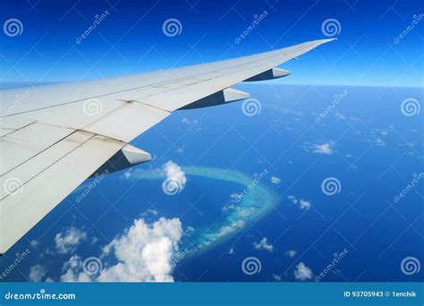 Maldives Islands Top View And Airplane Wing Stock Image Image Of