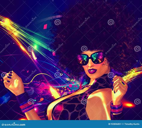 Vintage Retro Disco Dancer Girl With Afro Hair Style Sexy High
