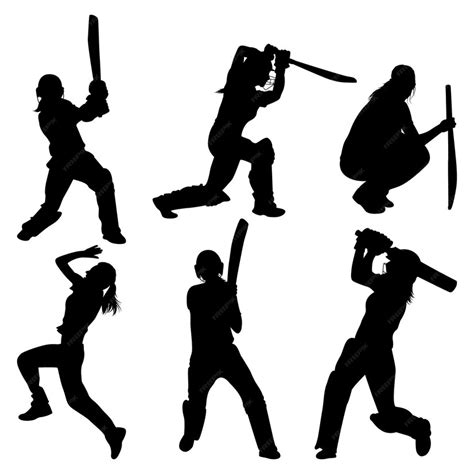 Premium Vector Female Cricket Player Betting Bowling Silhouettes