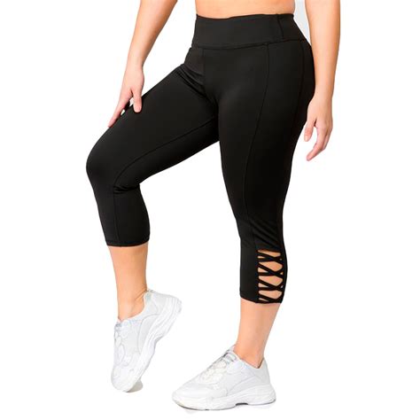 Women S Stretchy Active Lattice Capri Cutout Workout Leggings Plus