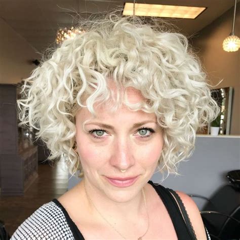 White Blonde Curly Layered Bob Haircuts For Curly Hair Short Bob