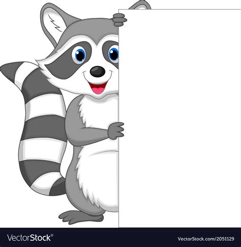 Cute Raccoon Cartoon Holding Blank Sign Royalty Free Vector